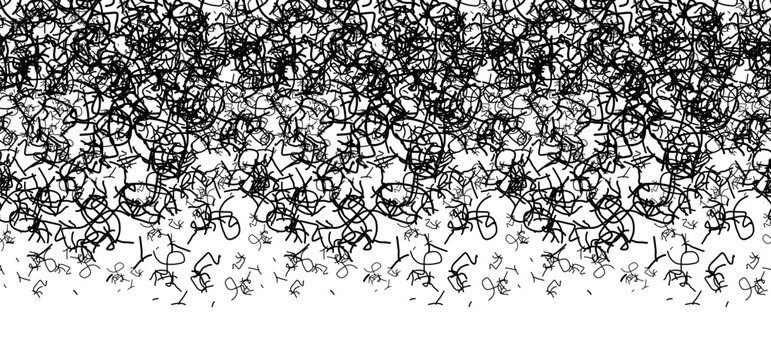 Abstract Monochrome Background with Hand Drawn Tangled Scribble Gradient Fade, Black and White Chaotic Line Texture Pattern