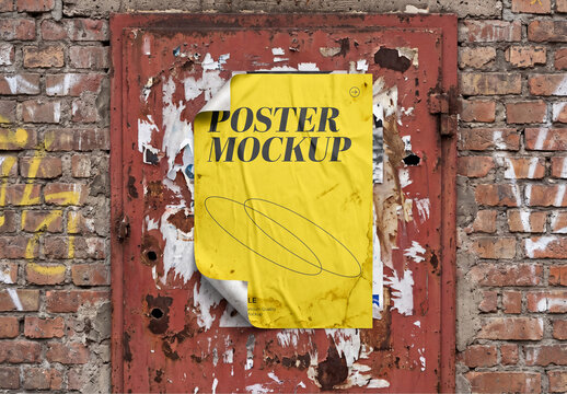 Street Torn Paper Poster Mockup on Distressed Brick Wall