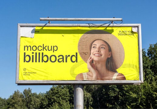 Large Outdoor Advertising Billboard Mockup Against Blue Sky