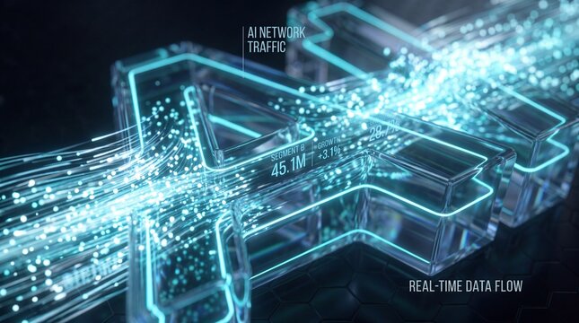 AI Network Traffic with Glowing Data Flow Concept