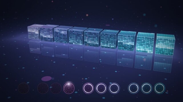 Counter From One Million To One Billion Glowing Dot Cubes Multiply With Odometer Dials Seamless Loop