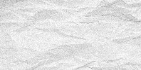 Naklejka na ściany i meble Grunge white crumpled sheet covered with strong speckle and rough halftone noise. A distressed paper background with cracked folds and dry gritty details.
