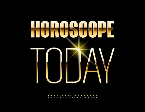 Vector Digital concept Horoscope Today. Stylish Golden Alphabet Letters and Numbers set. Trendy Unique Font.