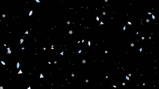 Falling frosted ice shards and snowflakes in a cold winter blizzard with alpha transparency