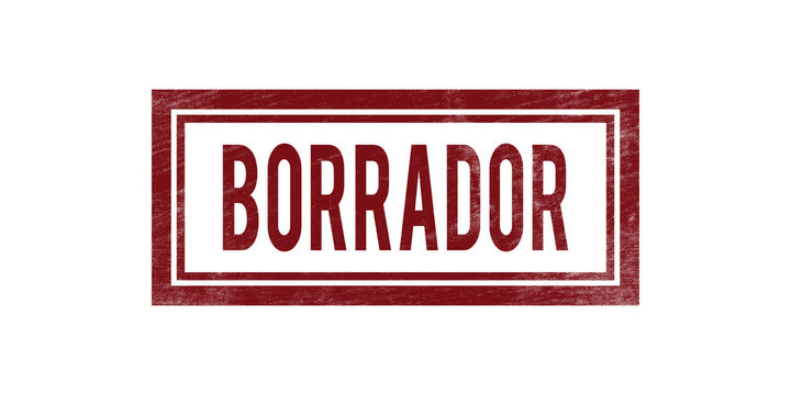 Borrador en sello rojo rectangular con textura de caucho desgastado