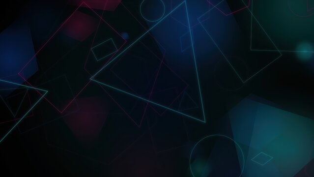 Abstract geometric shapes with glowing neon lines on a dark background
