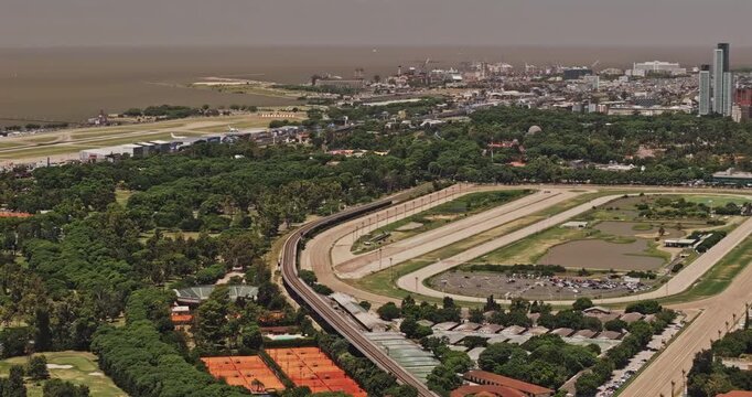 Buenos Aires Argentina Aerial v35 zoomed flyover over Palermo parks, Hipodromo Argentino and the tennis club toward Recoleta and downtown - Shot with 5k Camera - Jan 3rd 2026