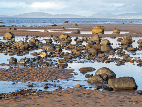 Rocks on the shore at Allonby, Cumbria, England