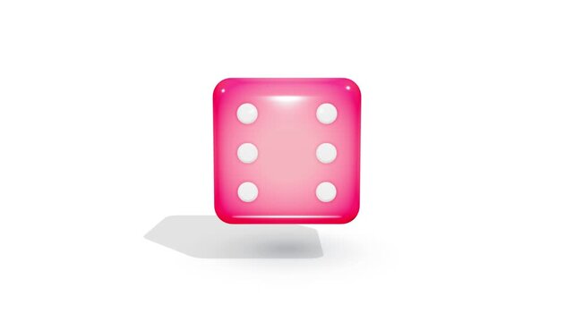 Collection of pink 3d dice floating on white background