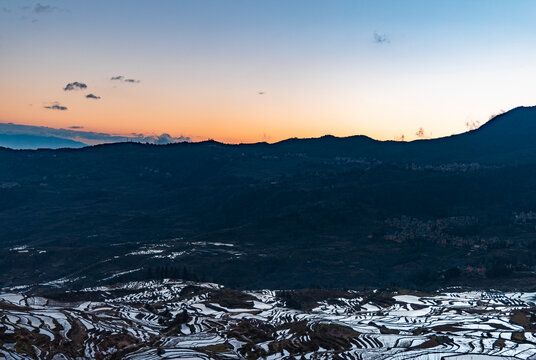 Aerial view of the terraced fields in Yuanyang, Yunnan Province