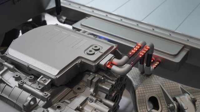 model of chassis of the electric car with powertrain and power connection,electric system of eco car concept.