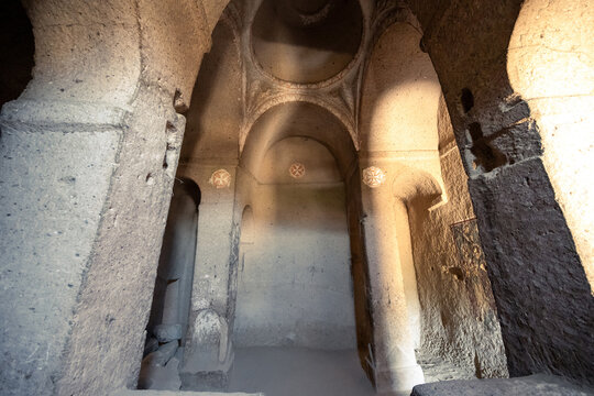 Rock carved interior of Virgin Mary Church at Selime Monastery, Turkey