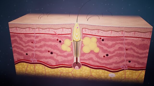 3D Medical Animation of Skin Inflammation and Pimple Formation with White Blood Cells