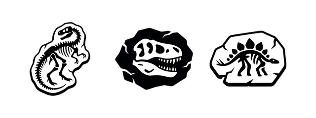 Collection of Fossilized Dinosaur Bones in Stone Icons © Lili