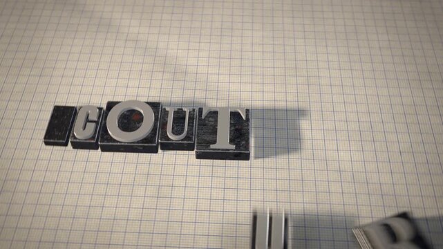 Couture metal letterpress type blocks 3D animation seamless loop