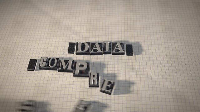 Data compression metal letterpress type blocks 3D animation
