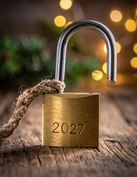 open padlock with 2027 text - new year concept