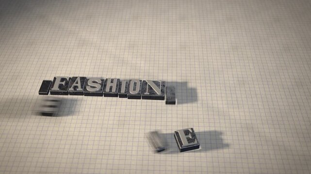 Fashion event metal letterpress type blocks 3D animation seamless loop