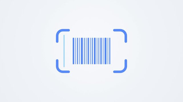 Barcode scanning frame with laser line sweeping then turning green with check, barcode scanner animation