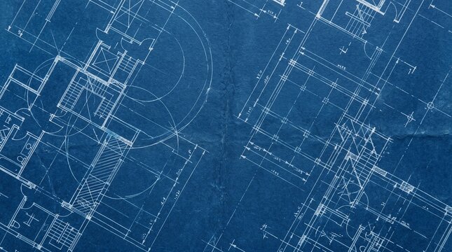 Architectural Blueprint Background with Technical Floor Plan Drawings