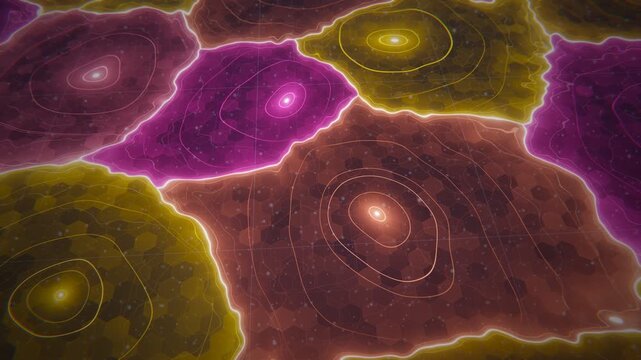 Expanding territory borders with glowing neon map regions growing and conquering land in 4K
