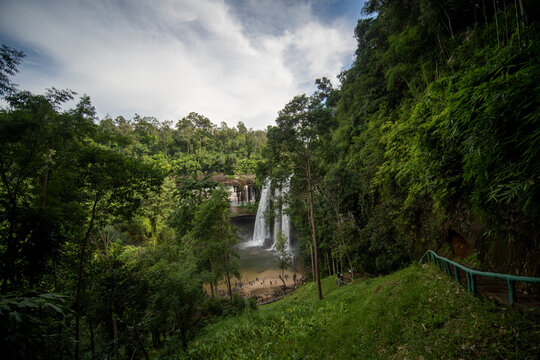 Elevated View of Huai Luang Waterfall in Tropical Forest, Thailand