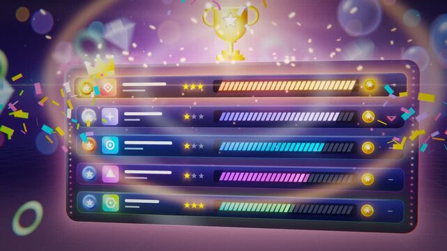 Gamified Leaderboard Ranking Table Animation With Glassmorphism Rows And Confetti