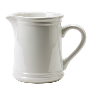 White ceramic coffee mug with C shaped handle and smooth glossy finish, isolated on transparent background