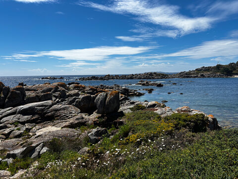 Scenic Atlantic Ocean Views from the Coastal Boardwalk in O Grove, Galicia