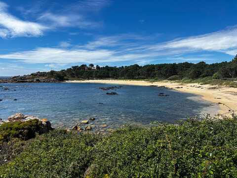Scenic Atlantic Ocean Views from the Coastal Boardwalk in O Grove, Galicia