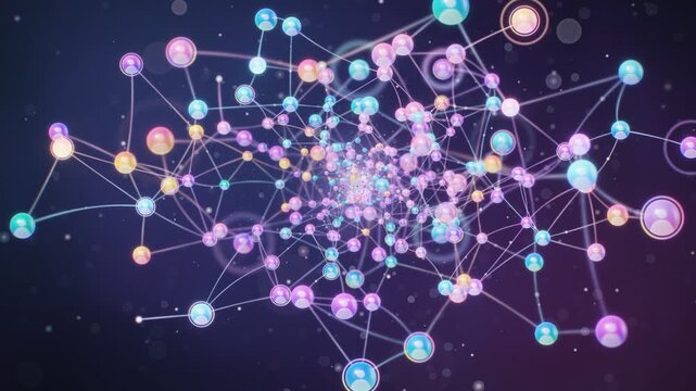 Abstract 3D Avatar Spheres Connected in an Infinitely Growing Social Network with Glowing Links