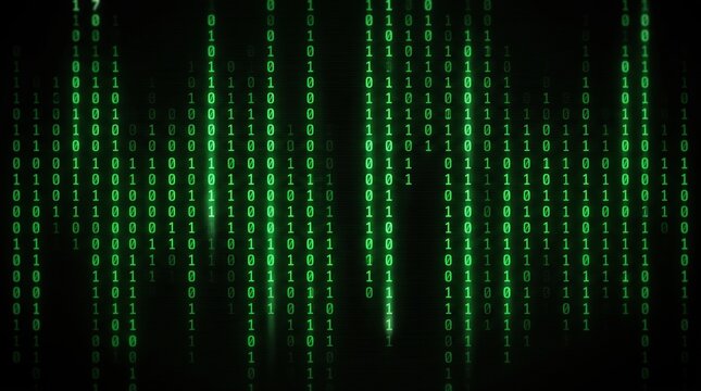 Green binary code matrix digital background, abstract technology data stream concept, cybersecurity information flow, computer programming algorithm visualization, futuristic