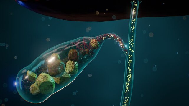 Gallstones Cholelithiasis Medical Animation Showing Gallbladder Contraction and Duct Blockage