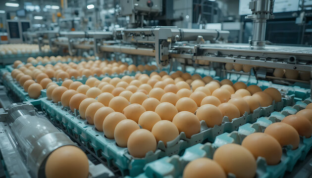 Automated egg processing line in a food production facility
