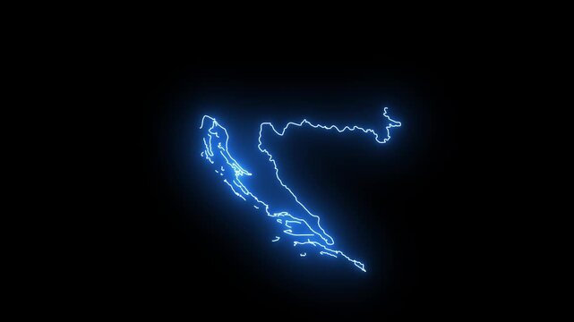 Croatia Animated Map Hand Drawn Neon Glow Outline, Sketch Line Art