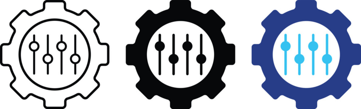 Mass customization icon set. Preference adjustment symbols. System control sliders and mechanical configuration signs. custom settings icons collection