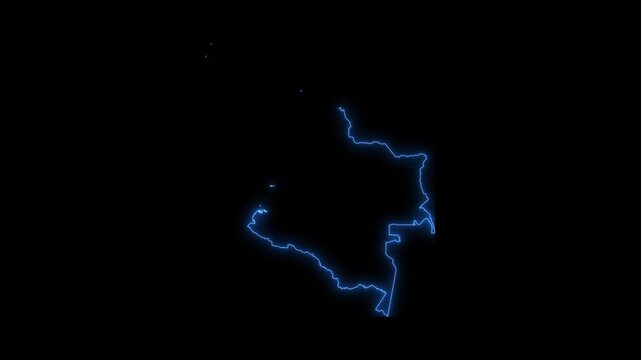 Colombia Animated Map Hand Drawn Neon Glow Outline, Sketch Line Art