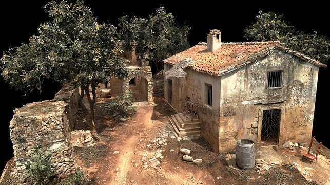 3D Photogrammetry Model of Abandoned Rural Stone House and Courtyard