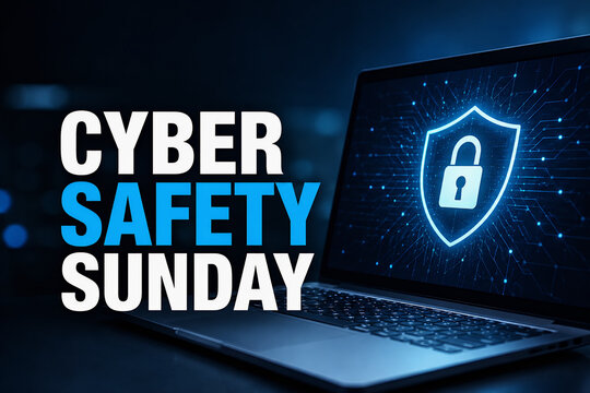 Cyber Safety Sunday Secure Laptop with Shield and Lock Icon