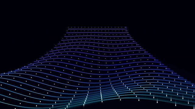 Glowing blue and green digital waves forming topographic landscape