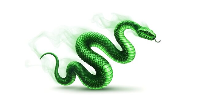 green snake on white background