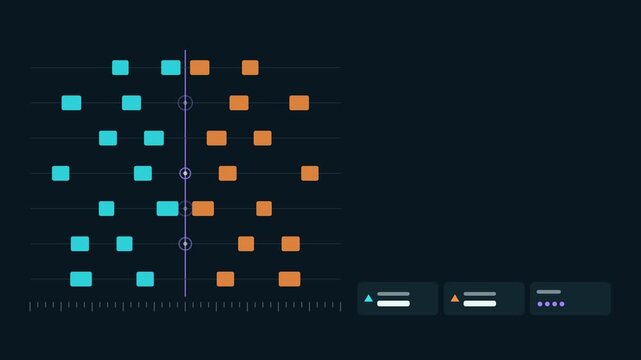 Animated order flow two sides colliding drawn as a clean dark mode trading dashboard in deep blue. Smooth 4K seamless loop with blank data panels and room for text. Widescreen 16:9 footage for financi