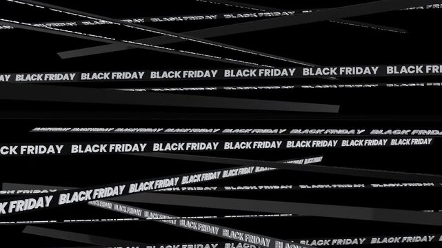 Dynamic moving crossed black ribbon tape banner for Black Friday discount special offer marketing loop