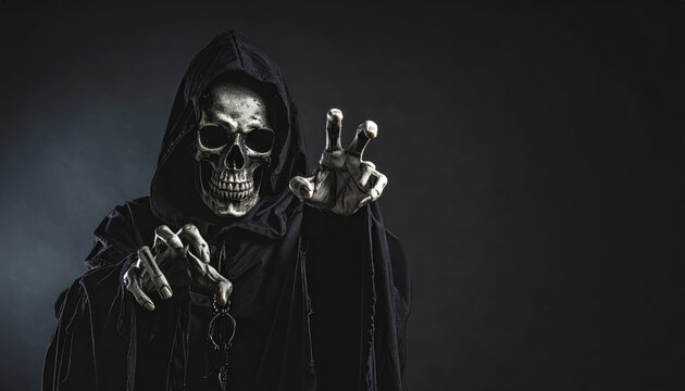 Grim reaper extending hand, bringing death and fear