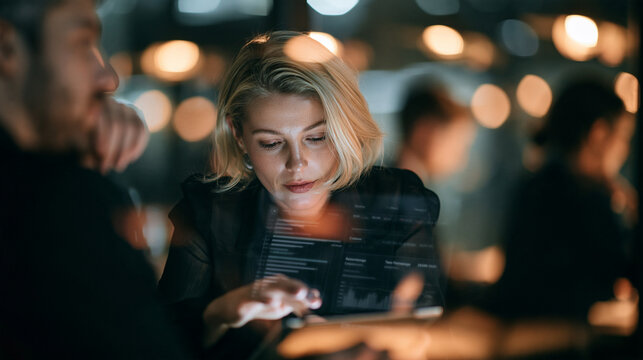 Sales manager examining tablet during meeting
