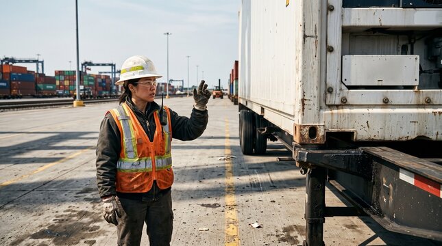 Technician guides chilled container onto drayage chassis