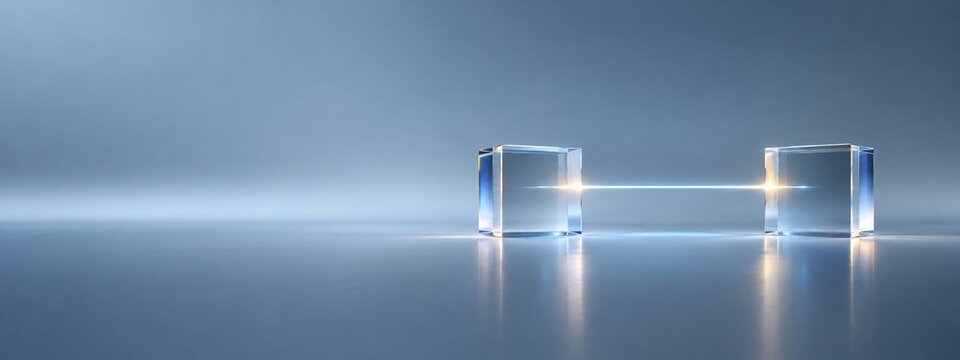 A slender bridge of light between two glass blocks