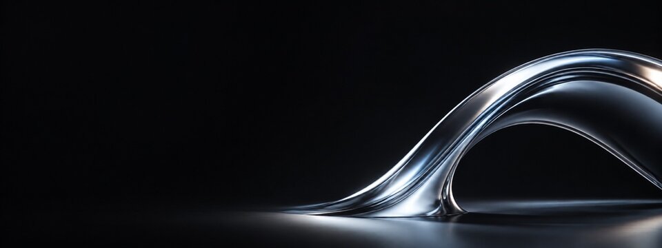 Smooth liquid metal arc over a black futuristic background