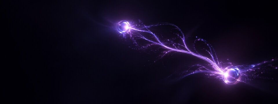 Violet synaptic light connecting two tiny luminous nodes