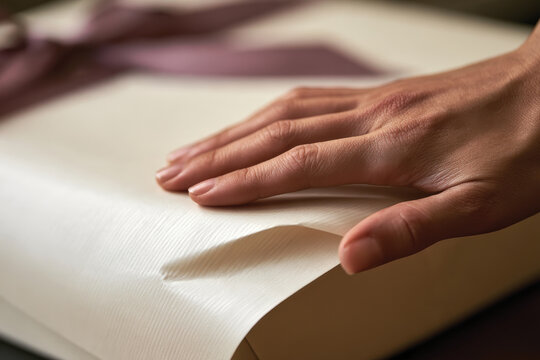 A close-up image showcasing a smooth wrapping paper on a beautifully packaged gift, highlighting the meticulous techniques of gift presentation and wrapping.
